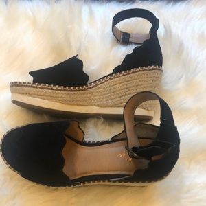 Suede Black Wedge Espadrilles Sandal